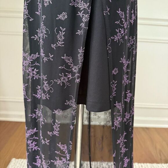 Vintage 90s Next Up Black Purple Glitter Flower Hi Lo Dress S - Picture 4 of 8